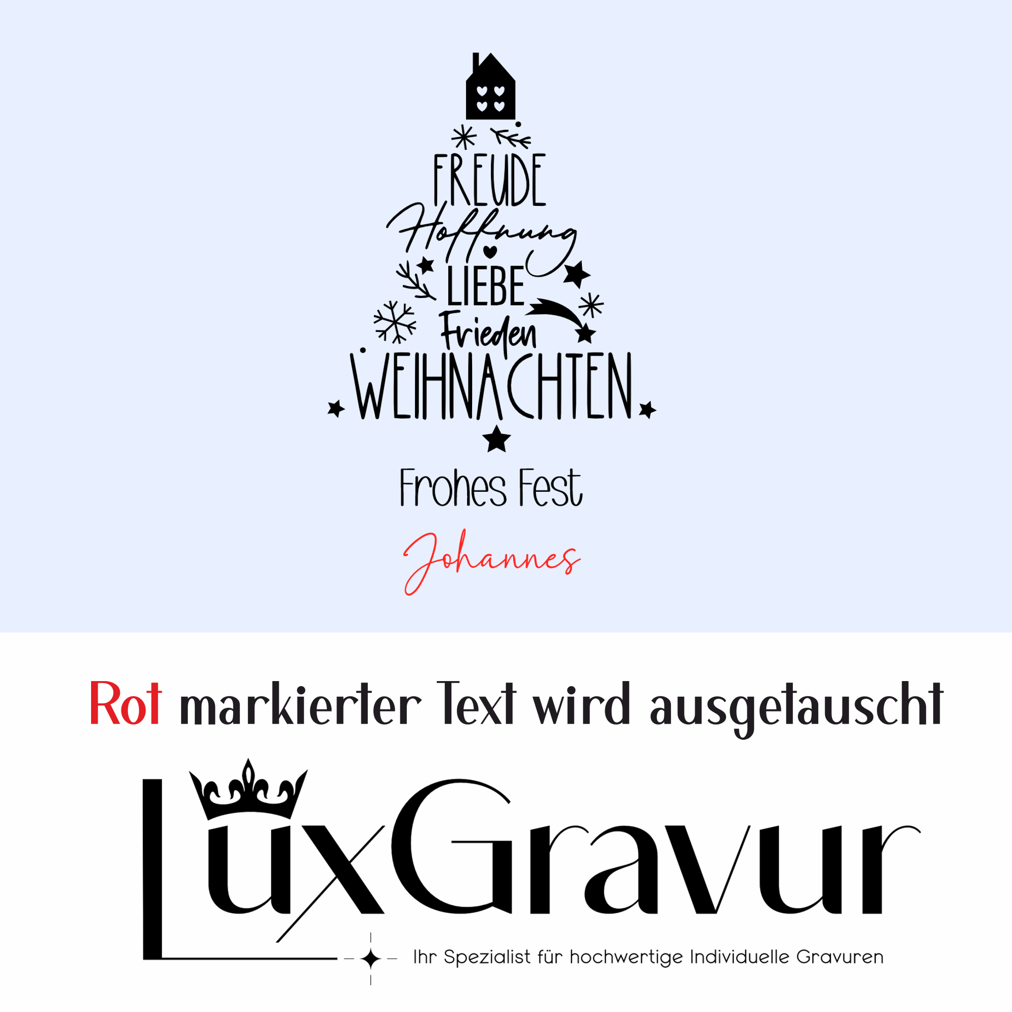 Personalisiertes Weihnachts-Windlicht mit Gravur „Freude Hoffnung Liebe Frieden Weihnachten“ und Name