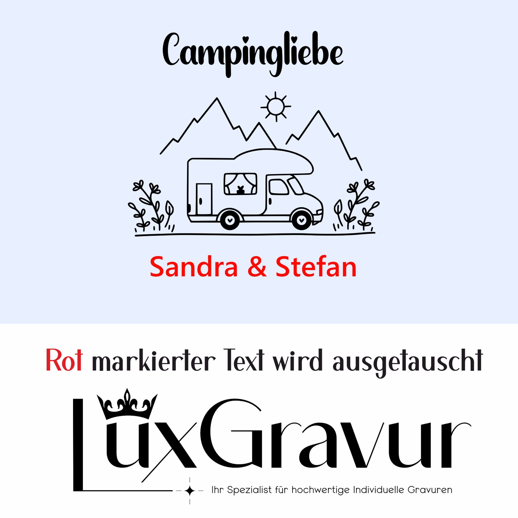 Personalisiertes Windlicht „Campingliebe“ mit Wohnmobil-Motiv und Namensgravur