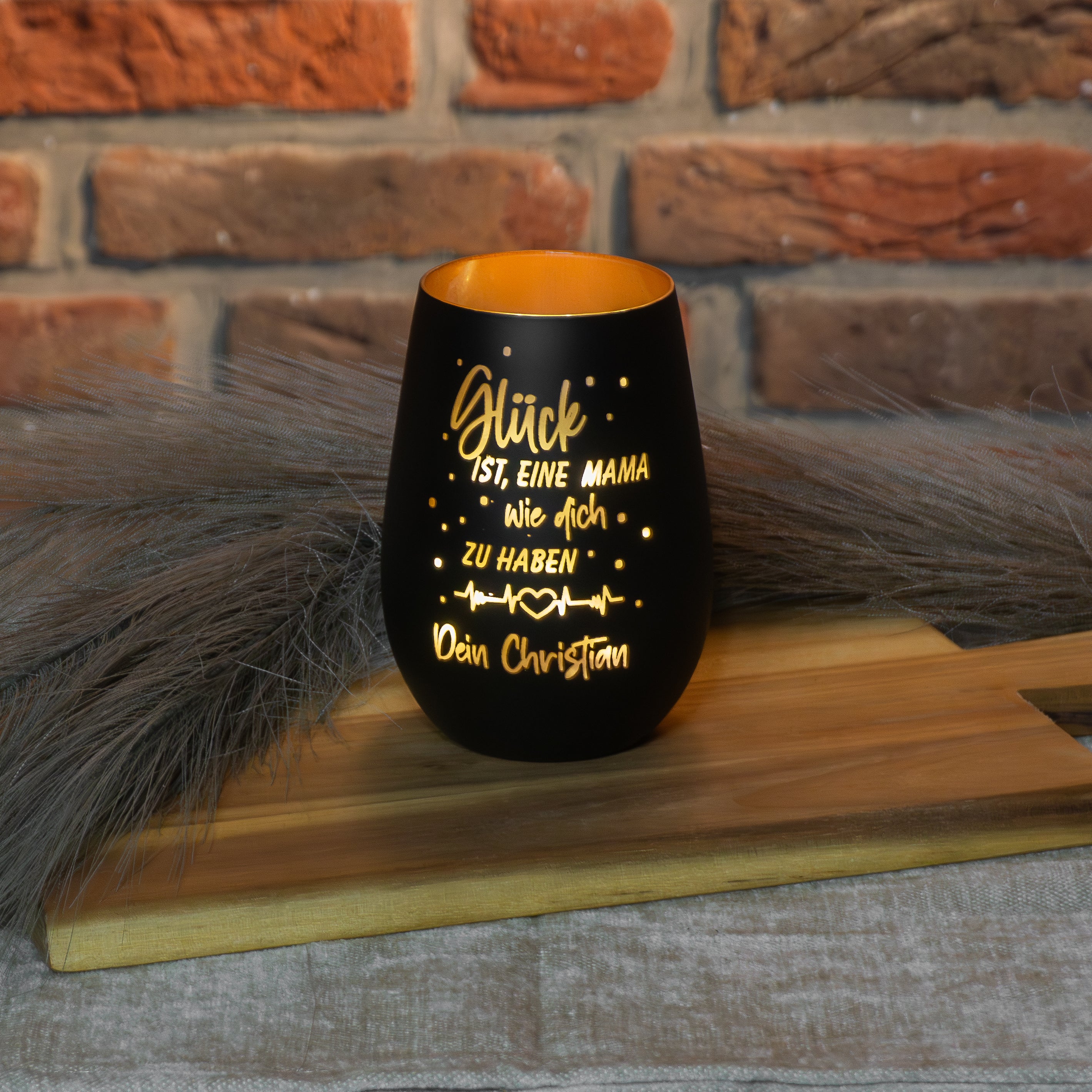 Personalisiertes Windlicht „Glück ist eine Mama wie dich zu haben“ mit Namensgravur