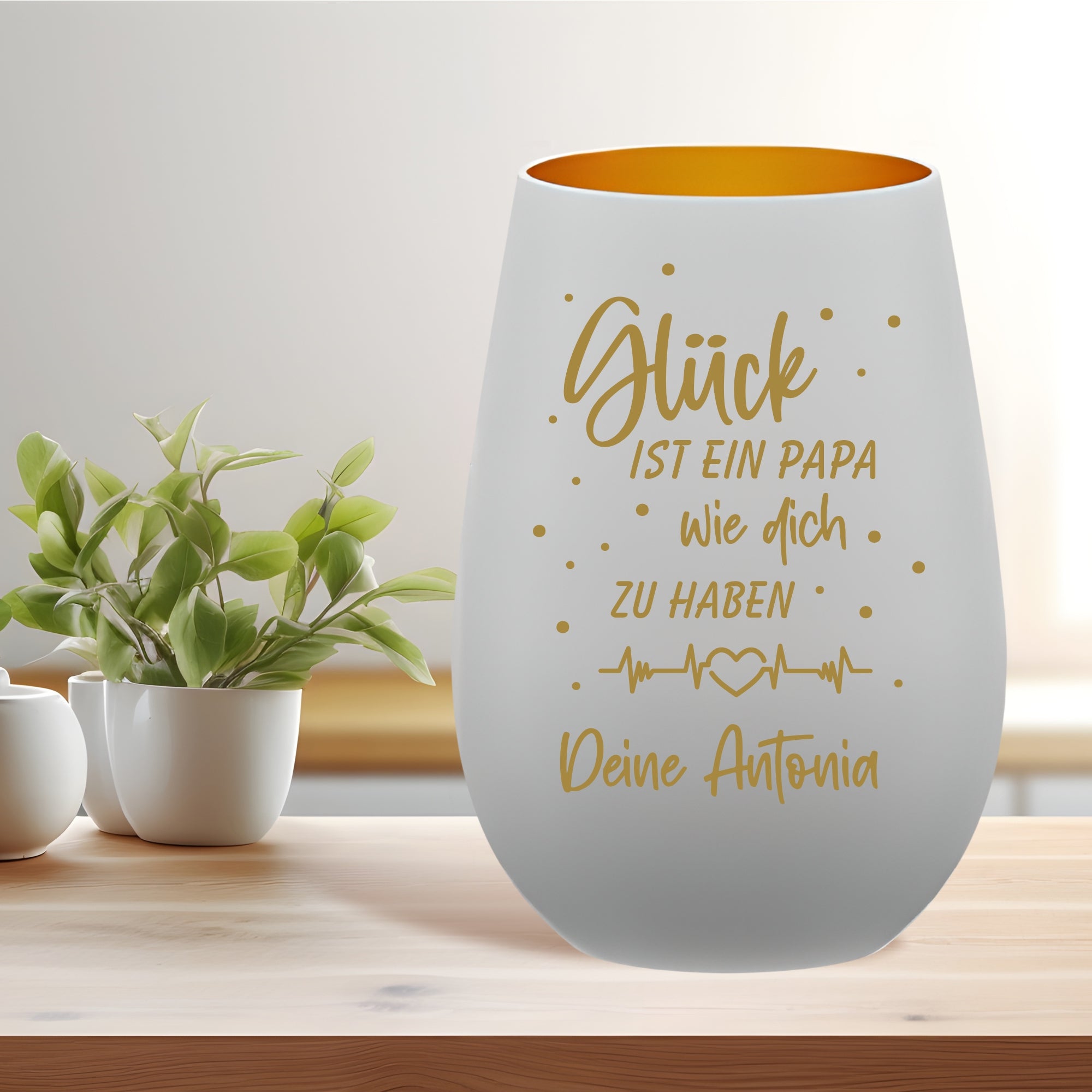 Personalisiertes Papa-Windlicht „Glück ist, einen Papa wie dich zu haben“ mit Namensgravur