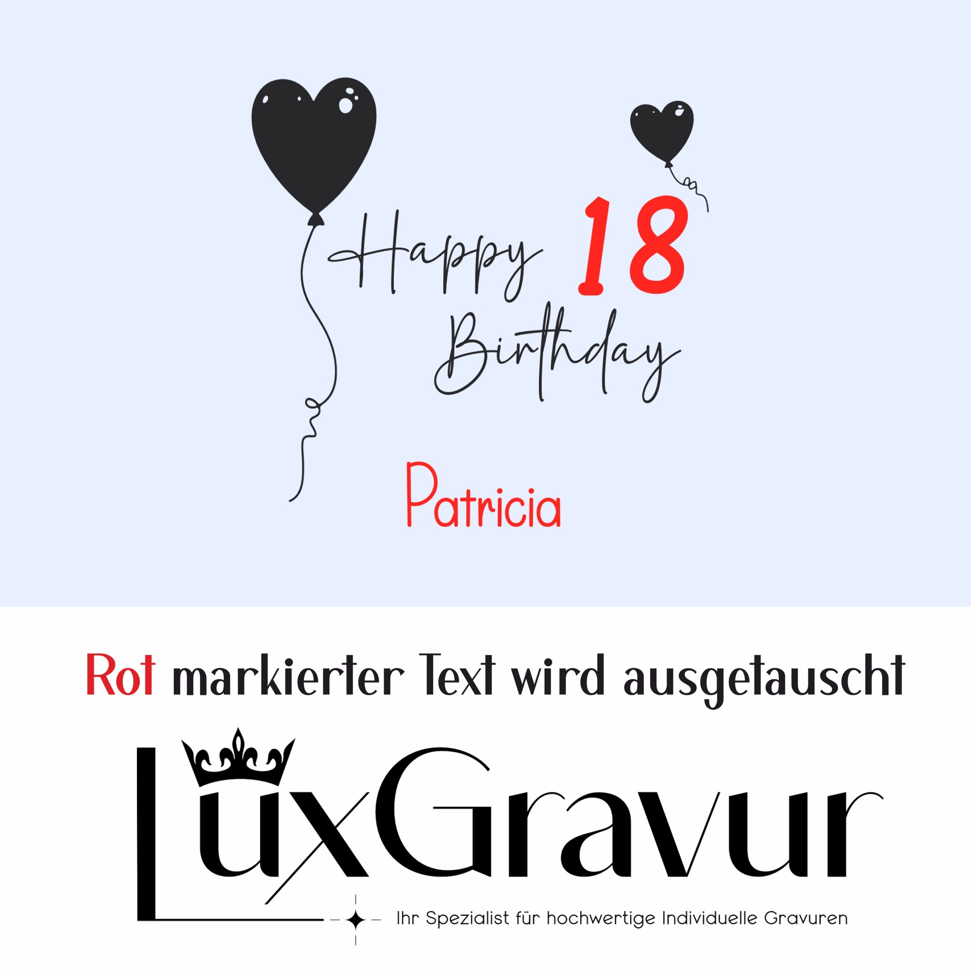 Personalisiertes Windlicht „Happy Birthday“ mit Herz-Ballons und Namensgravur