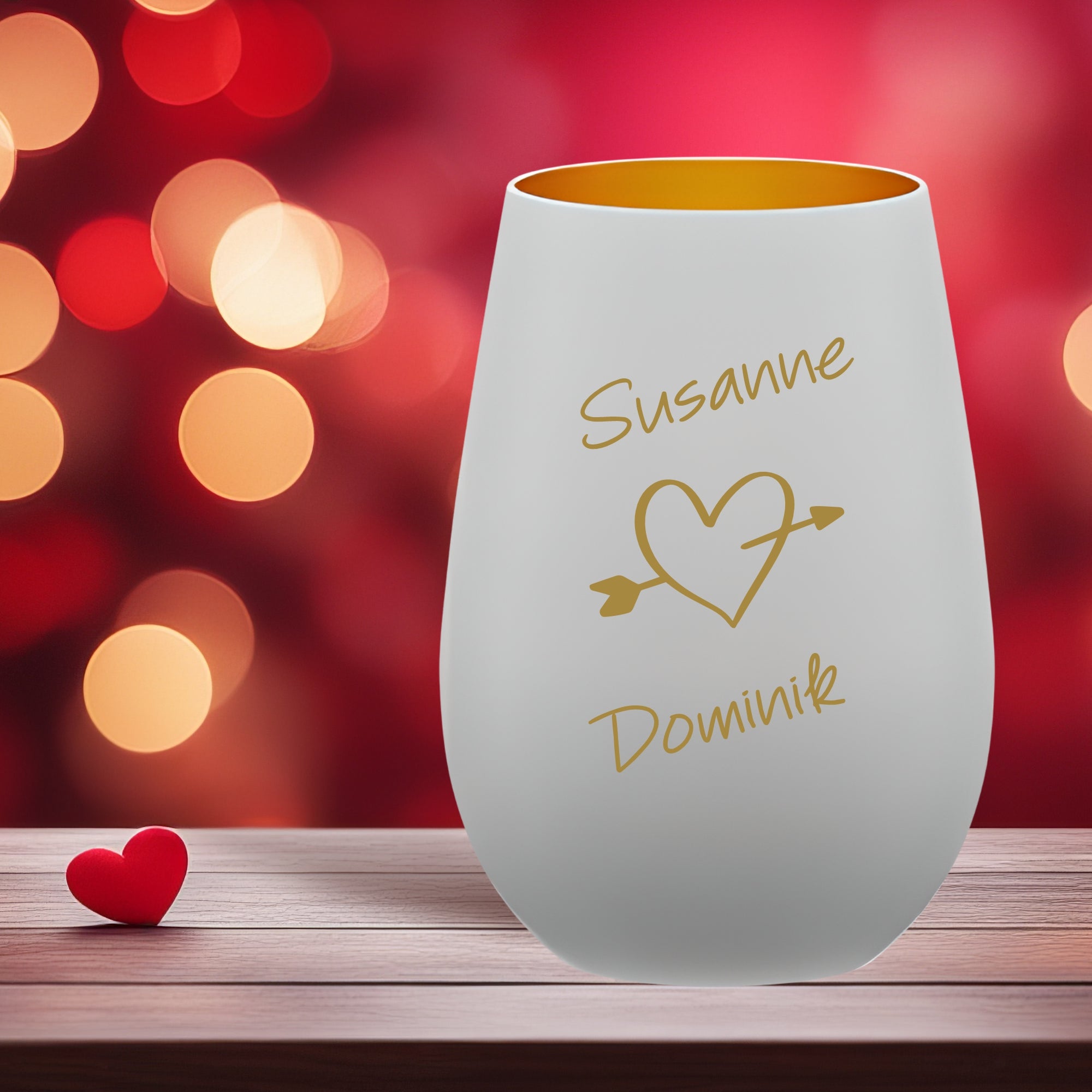 Personalisiertes Windlicht mit Herz und Pfeil – Namensgravur für Paare