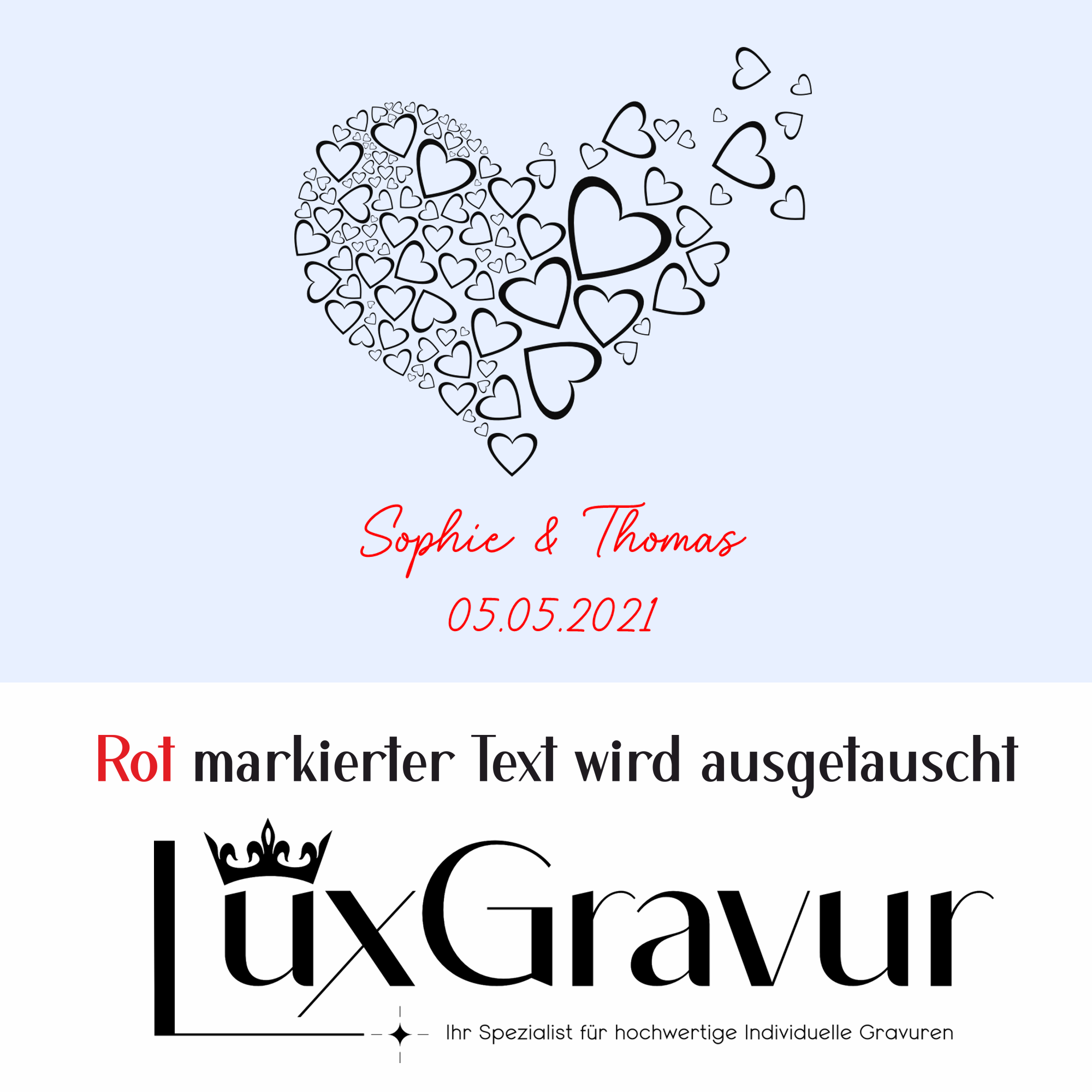 Personalisiertes Windlicht mit Herz aus Herzen und Namens- und Datumsgravur