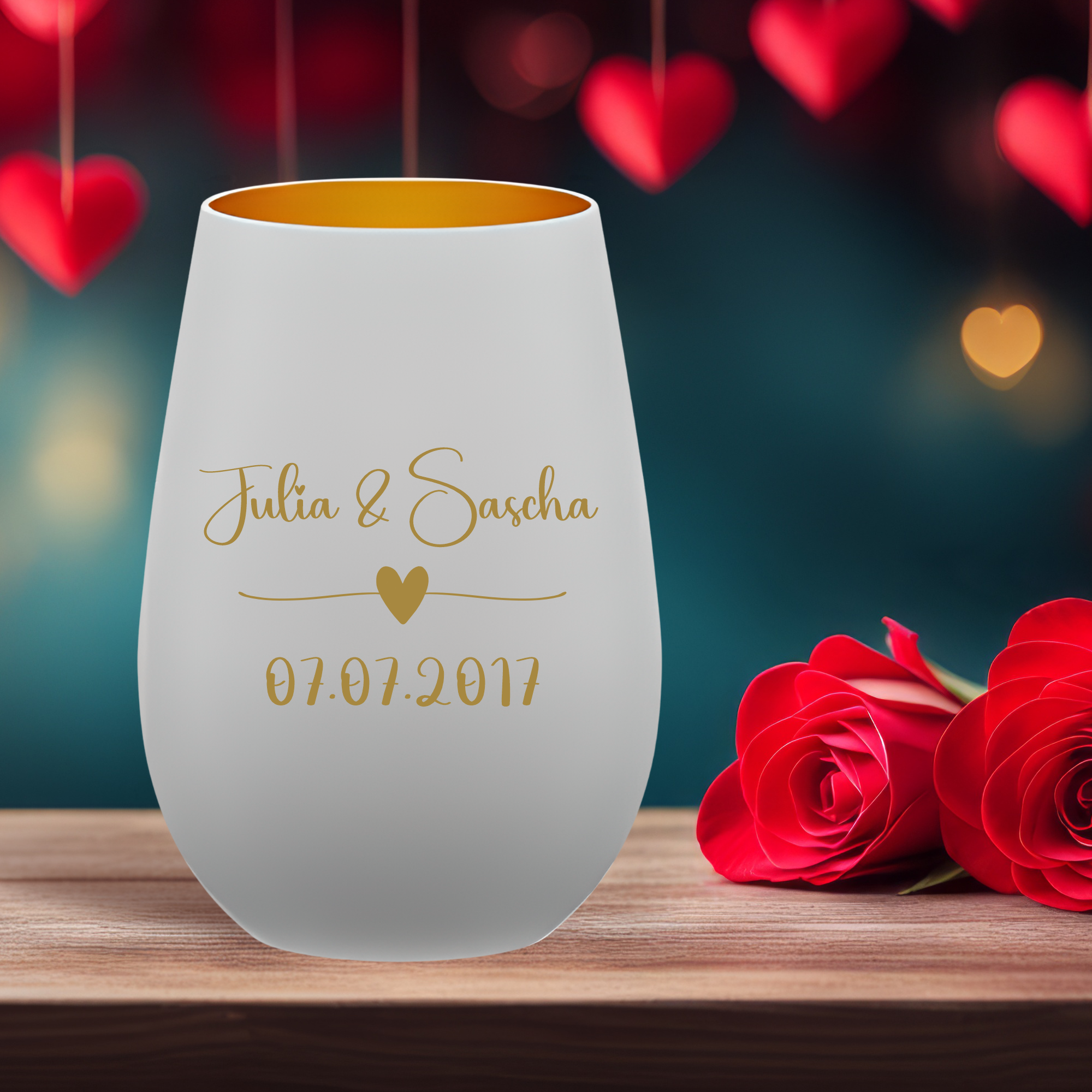 Personalisiertes Hochzeits-Windlicht mit Namen und Datum