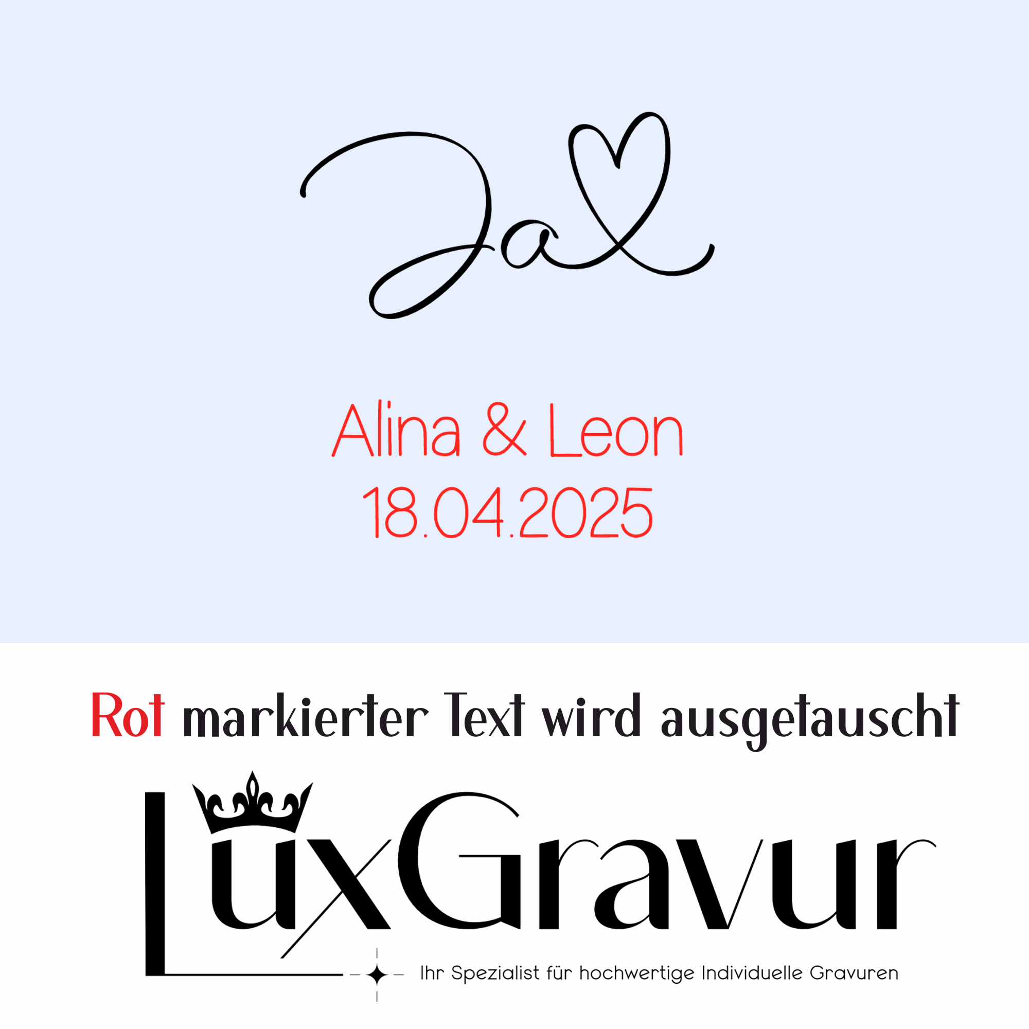 Personalisiertes Windlicht „Ja“ mit Herz-Gravur, Namen und Datum