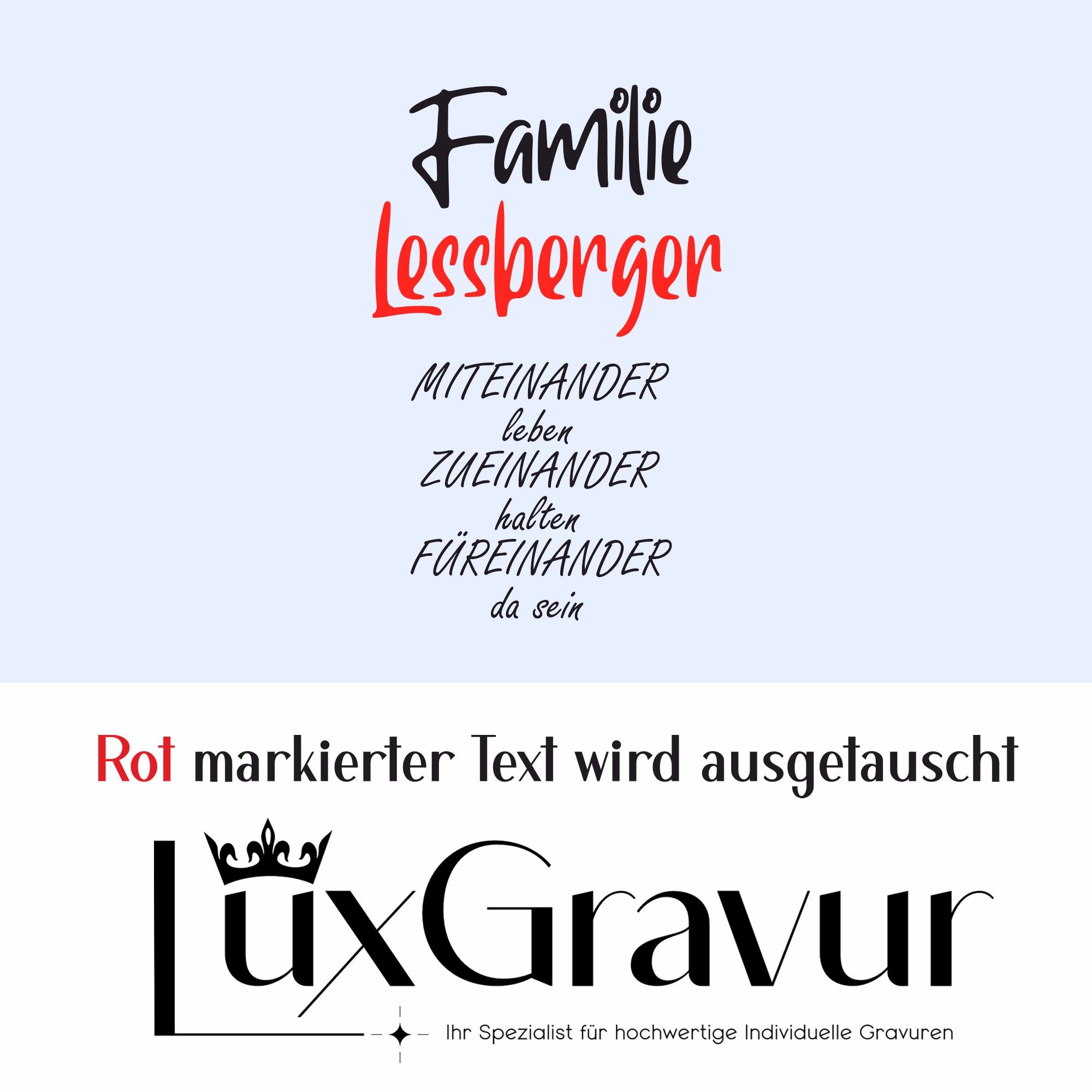 Personalisiertes Windlicht „Familie Lessberger“ mit Namensgravur und Familienspruch