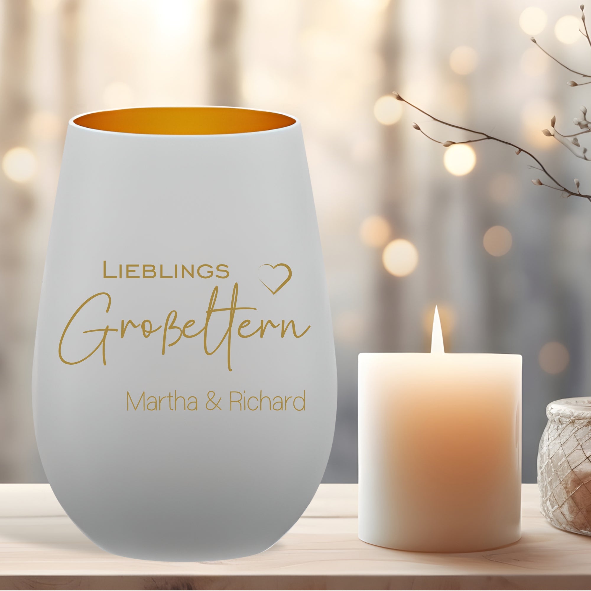 Personalisiertes Windlicht „Lieblings Großeltern“ mit Herzmotiv und Namen