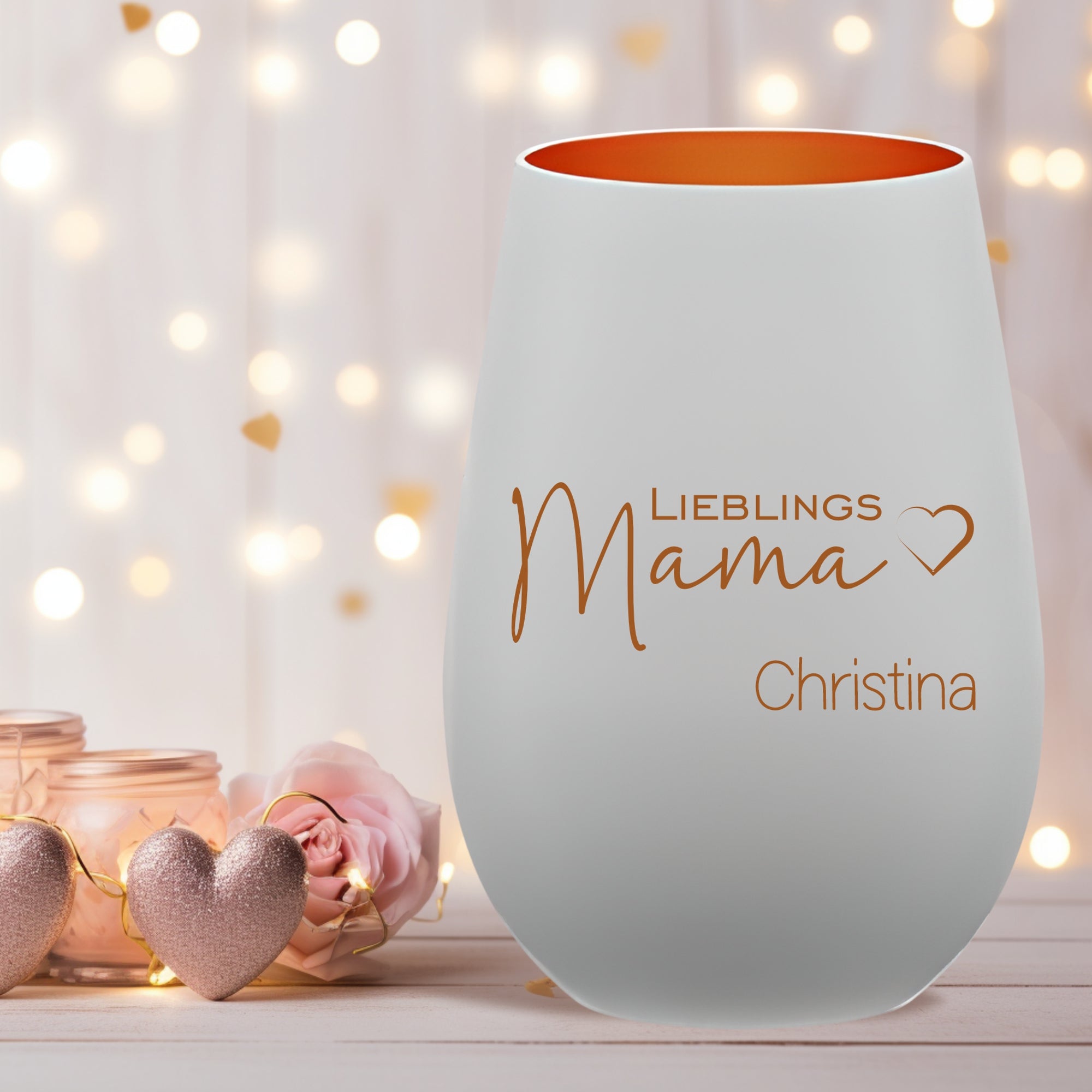 Personalisiertes Windlicht „Lieblings Mama“ mit Herzmotiv und Name
