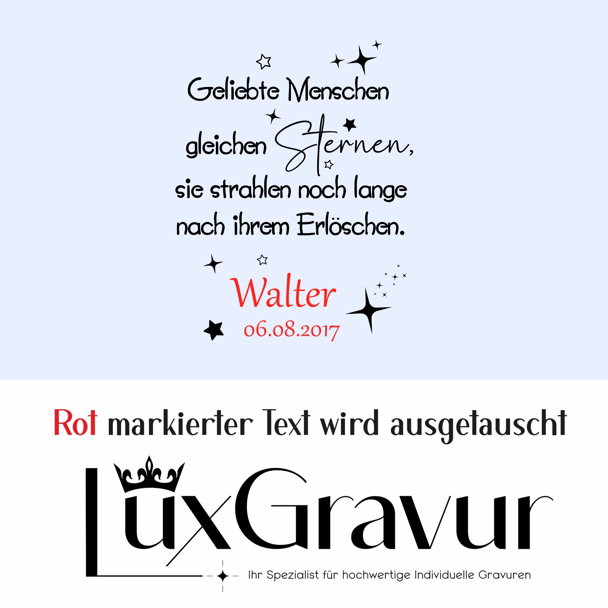 Personalisiertes Gedenk-Windlicht „Geliebte Menschen gleichen Sternen“ – mit Name & Datum