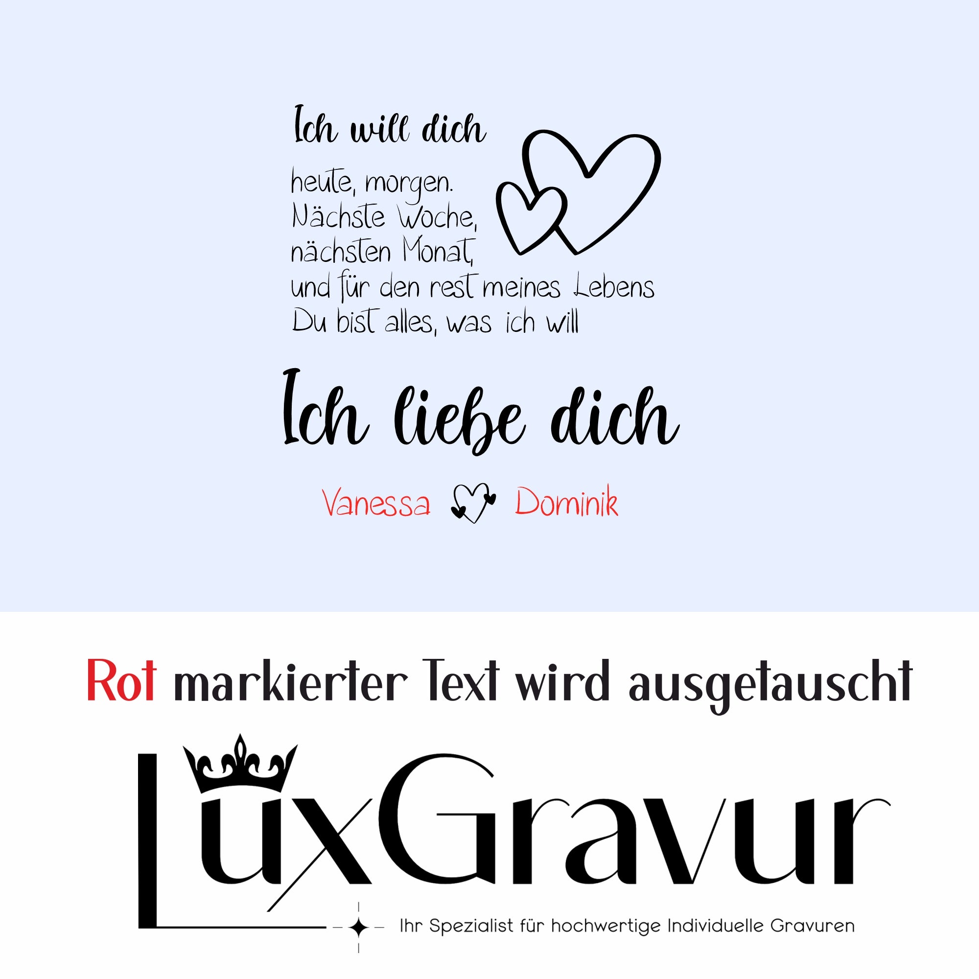 Personalisiertes Windlicht „Ich will dich – Ich liebe dich“ mit Namensgravur
