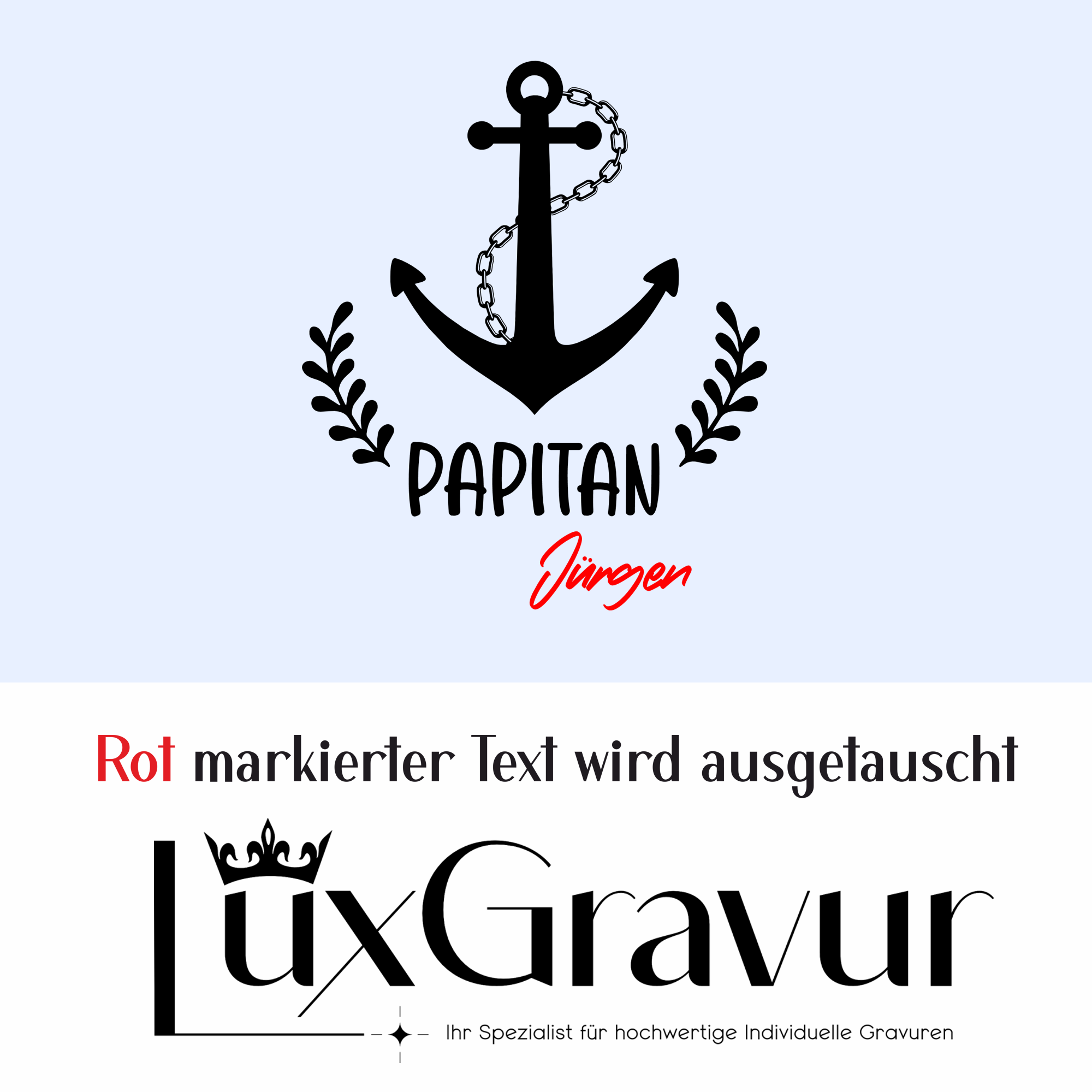 Personalisiertes Papitän-Windlicht mit Anker Motiv und Namensgravur