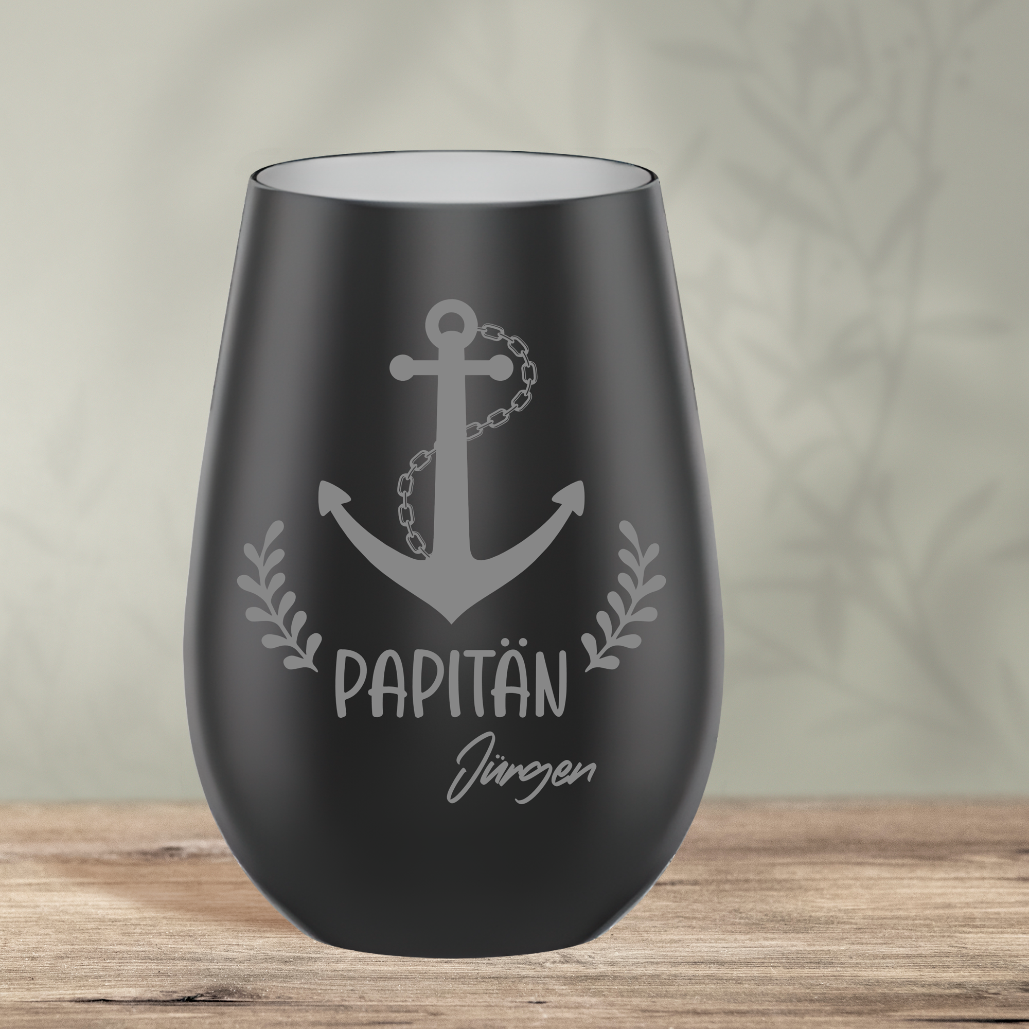 Personalisiertes Papitän-Windlicht mit Anker Motiv und Namensgravur